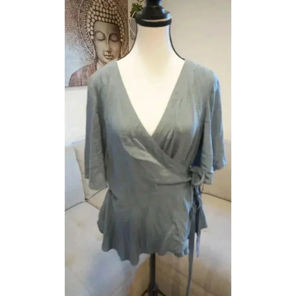 LOFT Tops - LOFT Outlet Petite Blue/Sage Wrap Blouse, Size L